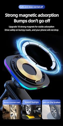 15 W Fast Magnetic Wireless Car Phone Mount for i Phone 12-15 Series – Sleek Automotive Charger Holder with One-Handed Operation and Blue Light Indicator for Safe Navigation and Quick Power-ups – Essential Driving Accessory