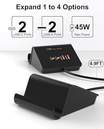 WUKUR Ga N USB C 4-Port Fast Charging Hub – High-Efficiency Multi-Device Charger for Mac Book, i Phone 14/13/12, i Pad, Samsung Galaxy & Google Pixel – Compact, Durable Design with Advanced Safety Features for Optimal Power Management and Clutter-Free Charging Experience