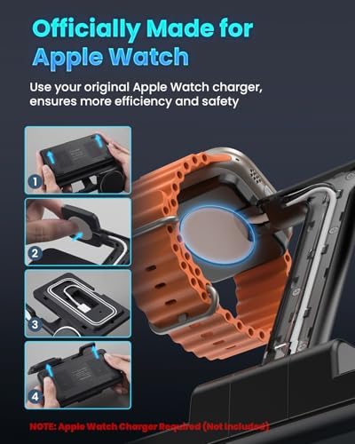 Joy Geek 3-in-1 Foldable Wireless Charging Station for Mag-Safe i Phone – Ultimate Travel Dock for i Phone 12-16 Pro Max, Apple Watch Series 4-10, and Air Pods Pro 2/3/4 – Fast, Compact, and Convenient Power Solution for On-the-Go Charging