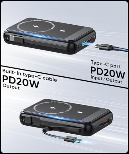 Ultra-Fast Magnetic Power Bank 12000 m Ah for Mag Safe Devices – Wireless Charger with Built-In Cables for i Phone 16 Series, 22.5 W Rapid Charging for On-the-Go Convenience and Seamless Compatibility with i Phone 15/14/13/12 Models – Sleek, Durable Design for Effortless Power Solutions
