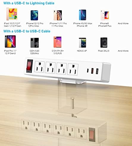 Ultimate Under-Desk Power Management Hub: Dual Layer Desk Clamp Surge Protector with 10 AC Outlets & 3 Fast USB Ports (20 W USB-C), 6 Ft Extension Cord for Efficient Office & Home Charging – ETL Listed for Enhanced Safety and Reliability