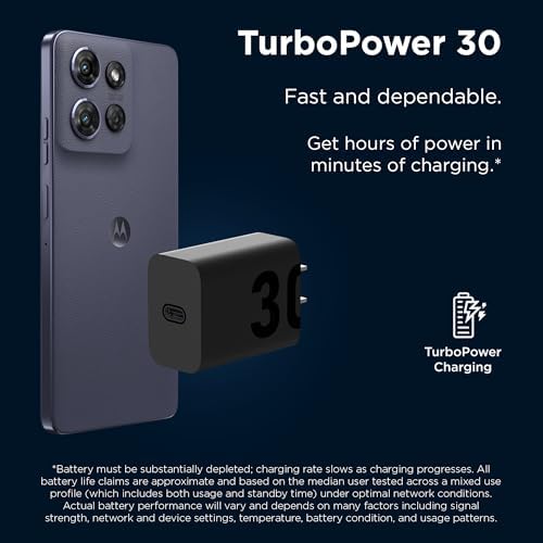 Motorola Turbo Power Share 50 W Dual Port Charger – Fast USB-A & USB-C Adapter with Power Delivery and QC3.0 Outputs, Includes 1 m USB-C Cable for Ultimate Device Compatibility and Speed Boost