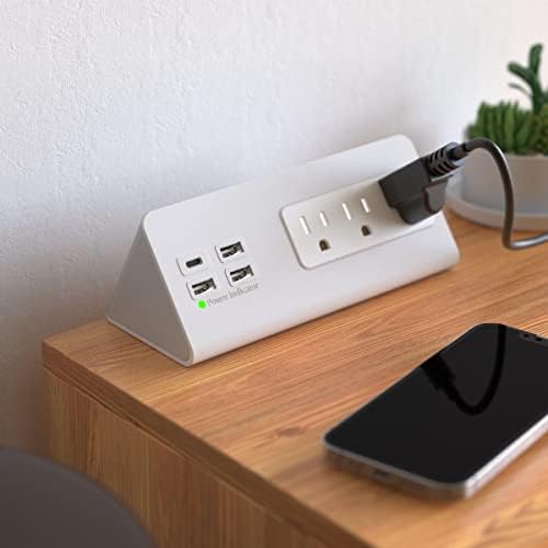Edge Mount Power Strip with USB-C & AC Outlets – 3 AC Sockets and 4 Fast-Charging USB Ports for Home, Office, and Dorm – Desk Clamp Surge Protector, Compact Design for Enhanced Convenience and Safety – Black (2-Pack)