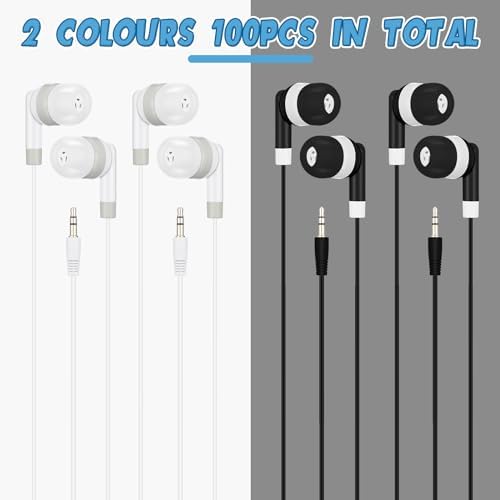 Kigeli Bulk 100 Pack Kids Earbud Headphones – Vibrant Multicolor Wired Earphones for Enhanced Classroom Learning and Group Activities – Disposable 3.5 mm In-Ear Design for Optimal Sound Isolation – Versatile Audio Solution for Schools, Libraries, and Personal Use – Lightweight, Portable, and Easy to Clean for Students and Adults