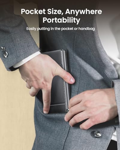 Proto Arc Portable Bluetooth Foldable Keyboard – Travel-Friendly Compact Design with PU Leather Cover for i Pad, i Phone, and Tablets – Rechargeable Wireless Mini Keyboard for Effortless Typing on the Go – Gray