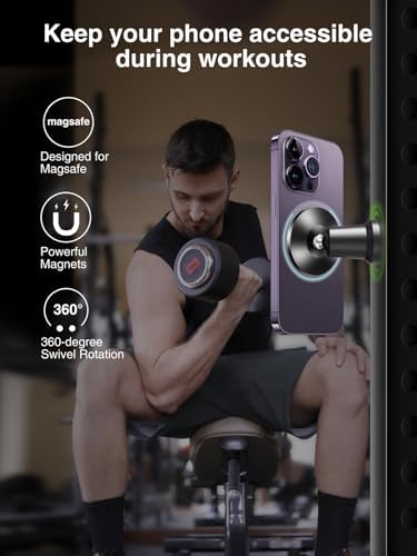 Revolutionize Your Workout with the Elitehood 360° Dual Magnetic Phone Holder – Featuring 20 Ultra-Strong Magnets for Unmatched Stability, Mag Safe Compatibility for i Phone 15/14/13/12 Pro Max/Plus/Mini, and Customizable Viewing Angles for Hands-Free Access During Intense Gym Sessions – The Ultimate Heavy-Duty Phone Mount for Fitness Enthusiasts Seeking Performance and Convenience