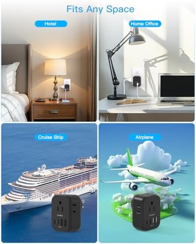 Cruise-Ready Power Solution: One Beat Multi Plug Wall Outlet Extender with 4 AC Outlets & 4 Fast USB-C Ports – Compact, Lightweight Travel Power Strip for Seamless Charging on Board – Non-Surge Protector for Enhanced Safety and Compliance