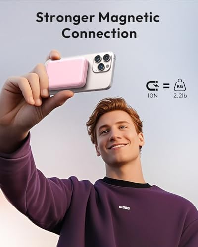 Sleek Pink Magnetic Power Bank for i Phone – 10000 m Ah with 15 W Wireless Charging & 20 W USB-C Fast Charge – Ultimate Portability for i Phone 16/15/14/13/12 Series – Effortless One-Handed Operation for Travel Enthusiasts and Daily Adventurers – Strong 10 N Magnetic Force for Secure Attachment – Perfect for On-the-Go Charging