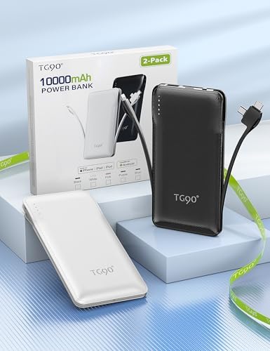 Ultra-Slim 10,000 m Ah TG90° Portable Power Bank with Built-in Lightning and USB-C Cables – Fast Charging, Lightweight Battery Backup for i Phone and Android Devices – Essential On-the-Go Charger for Busy Lifestyles