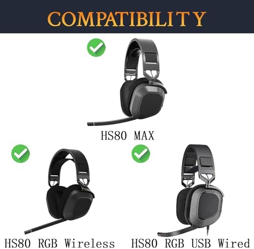 SOULWIT Premium Cooling-Gel Earpads for Corsair HS80 Max/HS80 USB Wired/HS80 RGB Wireless Headsets – High-Density Noise Isolation Foam for Enhanced Comfort and Immersive Gaming Experience – Effortless Installation and Sleek Black Design