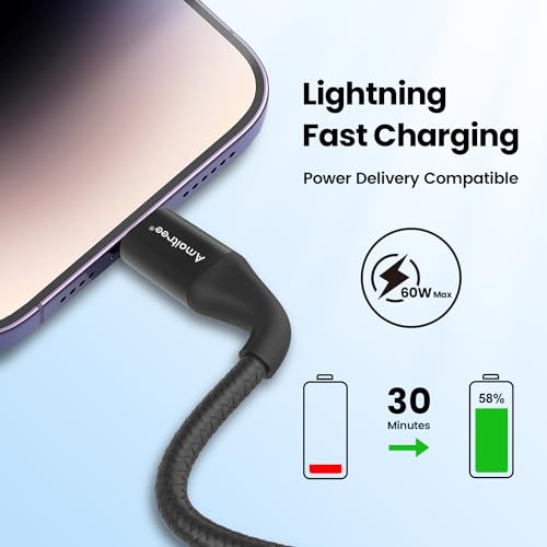 Premium Apple MFi Certified 4 Ft Lightning Cable 2-Pack – Fast Charging USB A to Lightning Braided Cable for i Phone 14/13/12/11/XS/XR/8/7/6/5 – Durable Woven Design for Enhanced Longevity & Car Play Compatibility – Sleek Black Finish