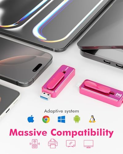 MOSDART 256 GB USB 3.1 Dual Flash Drive – Lightning-Fast Data Transfer for i Phone 15/16, Android, i Pad & Mac Book – Versatile USB-C & A Compatibility – Portable Keychain Design with LED Status Indicator