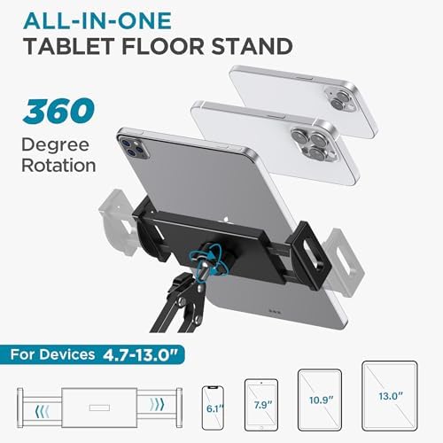 Transform Your Digital Interaction with the Inno Gear Adjustable Tablet Floor Stand – Universal Holder for i Phones, i Pads, Samsung Tabs, and E-Readers – Perfect for Hands-Free Streaming, Reading, and Video Calls – Sturdy, Portable Design with Customizable Height and Angle for Optimal Comfort and Accessibility