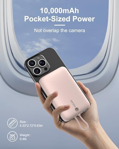 Asper X Mag Safe 10,000 m Ah Portable Power Bank – Dual Charging Solutions with 15 W/22.5 W Fast Charging, Smart LED Power Display, Built-in USB-C Cable & Compact Design for i Phone 16/15/14/13/12 & Galaxy S25 – Ultimate Travel Companion for Efficient Power Management