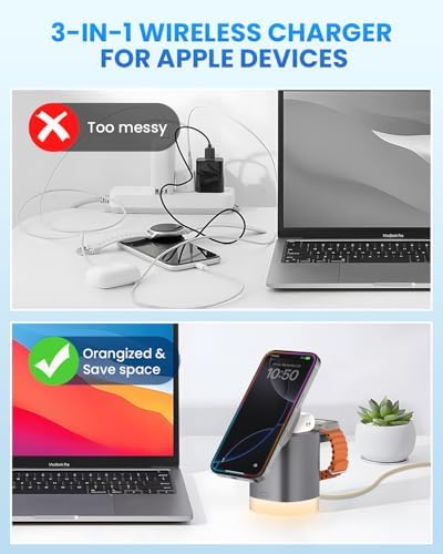 Travel-Ready Joy Geek 3-in-1 Wireless Charging Station – Fast Mag-Safe Charger for i Phone 16-12 Series, Apple Watch Series 10-2, and Air Pods Pro – Ultimate Compatibility and Speed for On-the-Go Lifestyle