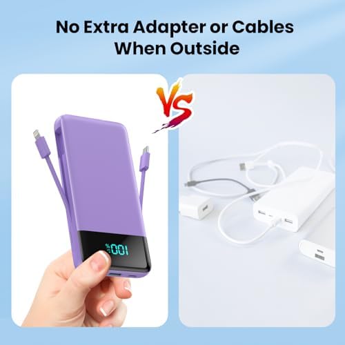 Upgrade Your Charging Experience: 13800 m Ah Portable Power Bank with Built-in Cables and Wall Plug – Fast Charging USB-C Battery Pack for i Phone 16/15/14, Samsung & Android Devices – Ultimate Travel Companion with 4 Outputs for Simultaneous Device Charging
