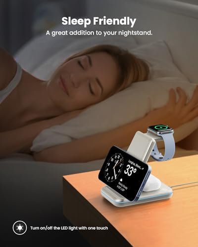 GEEKERA 3-in-1 Foldable Wireless Charging Station for Apple Devices – Fast Charge Your i Phone 16/15/14/13/12/11 Pro Max, Apple Watch Ultra/10/9/SE/8/7/6/5 & Air Pods Pro/4/3/2 with Travel-Friendly Design – Ultimate Multi-Device Charging Solution for Home & On-the-Go Efficiency
