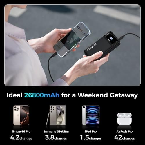High-Capacity 26800 m Ah Portable Charger – 65 W PD3.0 Power Bank with Digital Display for Rapid Charging of Laptops, i Phones, i Pads, Steam Deck & More – Sleek Black Design for Ultimate Portability and Versatile Compatibility