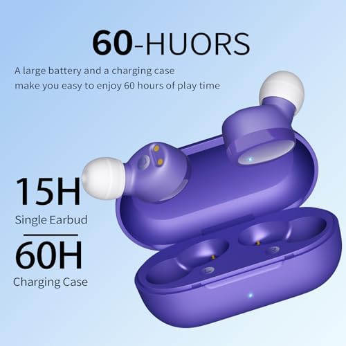 Ultra-Lightweight Bluetooth 5.3 Wireless Earbuds – Deep Bass In-Ear Headphones for Clear Calls and Immersive Sound, 60-Hour Battery Life, Perfect for Gaming, Workouts, and Study – Stylish Purple Design for Active Lifestyles