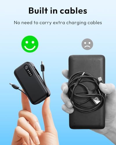Compact 5000 m Ah Dual Power Bank Set with Integrated Cables – Ultra-Slim Fast Charging Portable Chargers for i Phone & Android | Stylish Travel Power Solutions in Black & Pink for Effortless Energy on the Move