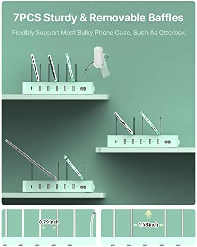 Soo Pii 60 W 6-Port USB-C Charging Station with 20 W Fast Charge – Multi-Device Power Hub for i Phone 14/13/12, Includes 6 Short Cables & 2-in-1 Holder for Organized Charging – Perfect for Home, Office & Travel