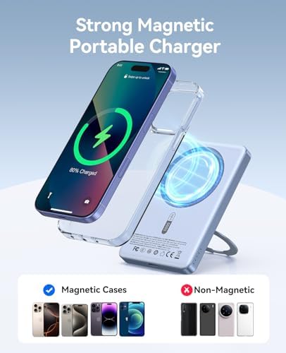 ORICO Kada5 Mag Safe 5000 m Ah Wireless Power Bank – Ultra-Slim Magnetic Charger with 360° Rotatable Stand & Type-C Cable – 20 W PD Fast Charging for i Phone 12-16 Series – Lightweight, All-Day Power Solution for On-the-Go Users