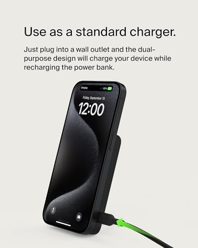Belkin 5000 m Ah Wireless Power Bank with Qi2 Technology – Mag Safe-Compatible Portable Charger Featuring Built-in Kickstand for i Phone 16, 15, 14, 13, Plus, Pro, Pro Max – Sleek White Design for Seamless Charging on the Go – Optimal Speed & Versatile Compatibility
