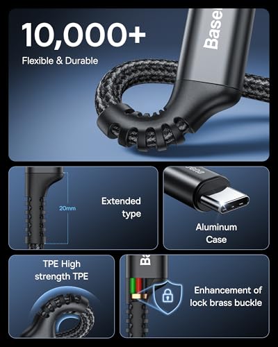 Baseus Retractable Coiled USB Type C Charging Cables – 2-Pack Durable 3.3 ft Design with 100 W Fast Charge Capability, Ideal for i Phone 15, Galaxy S24/S23, and More – Tangle-Free Nylon Braided Structure for Efficient On-the-Go Power Solutions