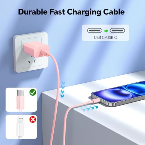 Revolutionary 3-Pack 20 W USB-C Fast Chargers with 10 FT Cables in Elegant Pink, Purple, and White – Ultimate Compatibility for i Phone 15/16 Pro/Max/Plus – Experience Lightning-Fast Charging and Stylish Convenience for All Your Power Needs