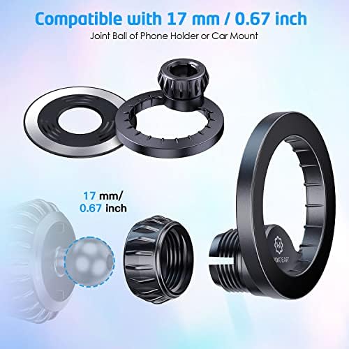 Wix Gear Mount Base for Mag Safe i Phone 14/13/12 – Universal 17 mm Joint Ball Phone Holder for Cars, Versatile Dashboard, Vent & Windshield Mount with Durable Metal Plate – Superior Compatibility & Enhanced Stability for Safe Driving
