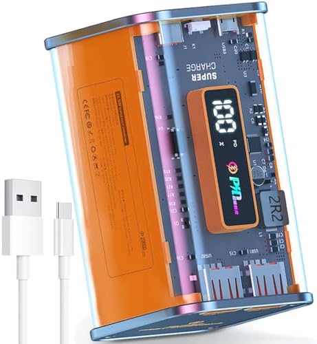 Transparent 20000 m Ah Power Bank with LED Display – High-Capacity USB-C Fast Charging Battery Pack for i Phone & Android – Sleek Portable Charger for On-the-Go Power Solutions in Eye-Catching Orange
