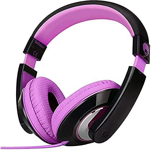 Rockpapa Kids Over-Ear Headphones – Lightweight Wired Audio Gear for School, Travel, and Home – Stylish White and Blue Design for Boys and Girls – Immersive Sound Quality with Adjustable Comfort and Durable Build for Young Audiophiles