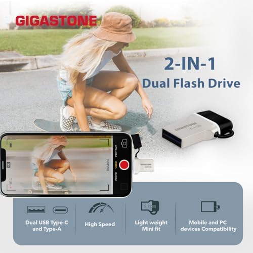 GIGASTONE Z30 128 GB Flash Drive 5-Pack – Ultra-Fast USB 3.2 Gen 1 with 100 MB/s Speed, Sleek Carbon Fiber Finish, Push-Pull Design, Keychain-Compatible for Effortless Data Transfer & Backup Across PC, Mac, TV, & Car Devices