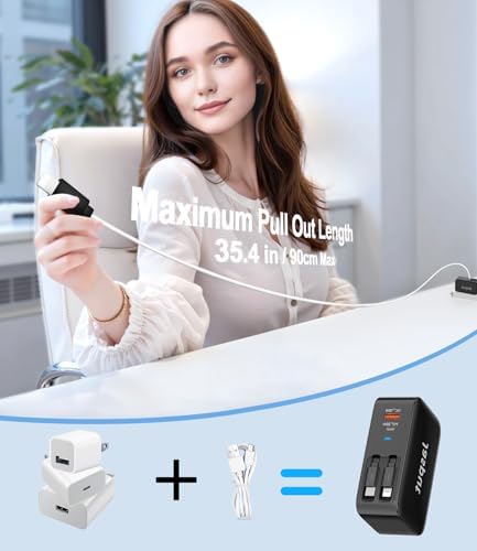 Ultimate 4-in-1 Retractable Wall Charger with Dual USB Ports – 40 W Fast Charging for i Phone 16/15/14/13, Galaxy S24/S23, LG & Pixel – Compact Multi-Device Charger with Tangle-Free Cables for Enhanced Portability and Compatibility