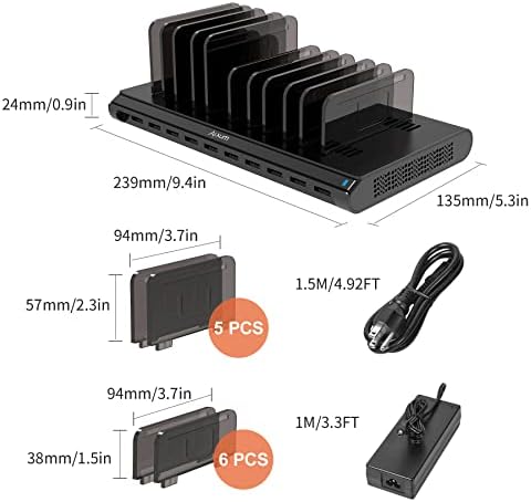 Alxum 10-Port USB Charging Hub – 60 W High-Speed Multi-Device Charger for Smartphones & Tablets – Fast Charging Station with Smart IC Technology for Optimal Power Distribution – Sleek Black Design for Home & Office Use – Ideal USB Charging Solution for Family & Workstations