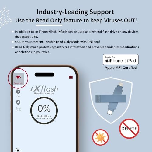 256 GB i Xflash USB Type C & Lightning Photo Backup Stick – Apple MFi Certified Storage Solution for i Phone & i Pad – Effortless Photo and File Transfer with High-Speed Performance – Ultimate Dual Compatibility for Travelers and Photographers