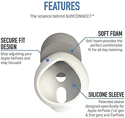 Transform Your Listening Experience with Comply Soft CONNECT Foam Earbud Tips – Premium Memory Foam for Apple Air Pods 1 & 2, Earpods, and Generic Models | Gray Medium – Unmatched Comfort, Noise Isolation, and Longevity