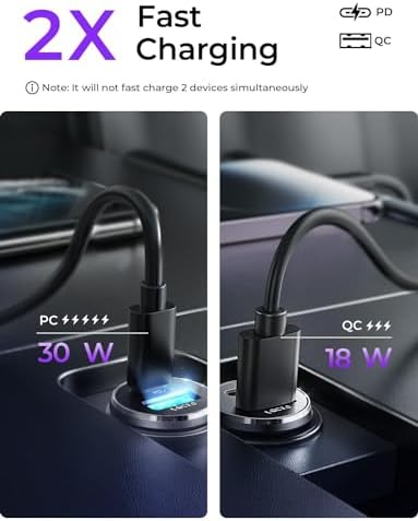 LISEN 2-Pack Ultra Compact 48 W USB C Car Charger Adapter – All Metal Fast Charge Cigarette Lighter USB Charger for i Phone 15, 14 Pro Max, Galaxy S23/22, i Pad Pro – Smallest Flush Design for Seamless Integration and Enhanced Speed