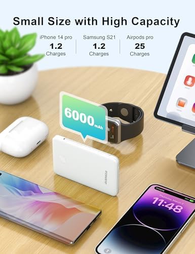 Compact 6000 m Ah Portable Power Bank with Built-in Cable – Lightweight Fast Charging External Battery for i Phone and Android – Ultimate Travel Companion for On-the-Go Charging Efficiency