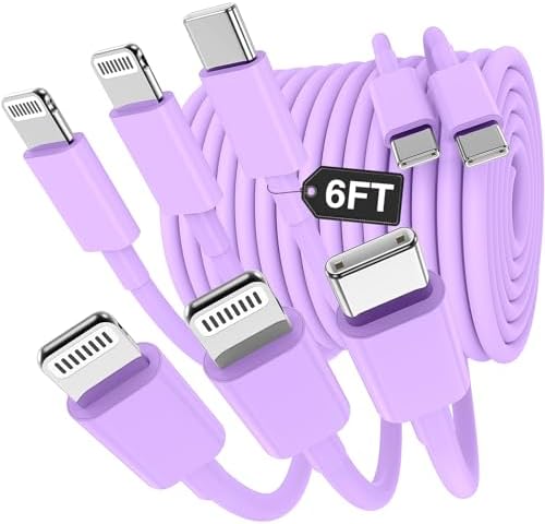 Versatile 3-in-1 i Phone Charger Cable – 6 FT USB C to Lightning with Triple Port Compatibility for i Phone 16/15/14/13/12/11 Pro Max/XS/XR/8 & i Pad Pro/Mini – Fast Charging Solution (2-Pack, Black) for Effortless Multi-Device Power Management