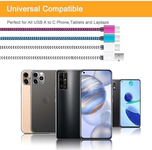 Unifizz 3-Pack Ultra USB Type C Charging Cables – 6.6 ft Fast Charge Set Compatible with Samsung Galaxy S24, A54, A14, A53, A13, S23, S22, S21 – Durable Nylon Braided Design for High-Speed Data Transfer & On-the-Go Convenience