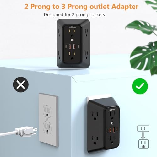 Advanced USB Wall Charger Power Strip Surge Protector with 4 USB Ports (2 USB-C) – Multi Outlet Adapter for Home, Office, and Travel, White (Black) – Unmatched Speed and Safety for Modern Devices