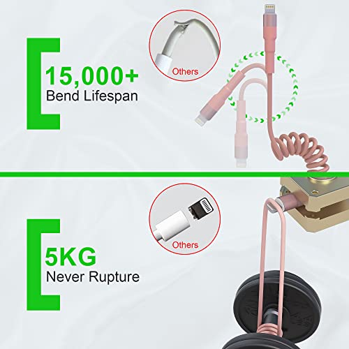 Dynamic Pink Coiled i Phone Lightning Cable – MFi Certified, Fast Data Sync & Charge for Apple Car Play – Short, Tangle-Free Design for Effortless Car Use – Premium Compatibility & Stylish Accessory for On-the-Go Devices