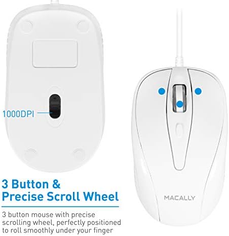 Ergonomic Macally Wired USB C Mouse – Precision Optical Sensor with Adjustable DPI (800/1200/1600/2400) for Seamless Mac & Windows Experience – Compact, Ambidextrous Design for Left and Right-Handed Users – Effortless Navigation with 3 Buttons & Scroll Wheel – Perfect Travel Companion for Enhanced Productivity
