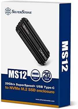 Silverstone MS12 Aluminum NVMe M.2 SSD Enclosure – 20 Gbps USB 3.2 Gen 2 x2 for Ultra-Fast Data Transfer, Sleek and Durable Design for Portable Storage Solutions, Perfect for Gamers and Professionals
