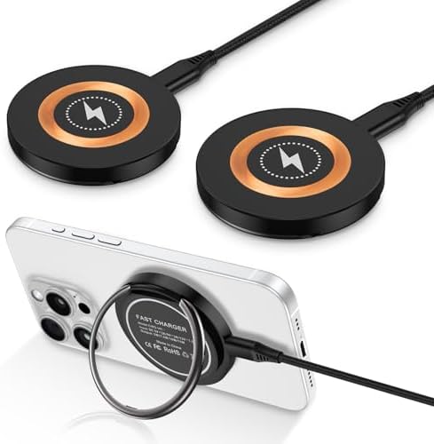 Fast Charging Magnetic Wireless Charger Pad for Samsung Galaxy & i Phone – Dual Pack 15 W High-Speed Charging Station with USB-C Cable, Compatible with Google Pixel & Motorola Devices – Compact, Anti-Slip Design for Home, Office, and Travel