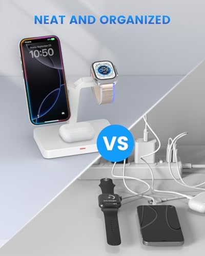 Joy Geek 3-in-1 Foldable Wireless Charging Station for Mag-Safe i Phone – Ultimate Travel Dock for i Phone 12-16 Pro Max, Apple Watch Series 4-10, and Air Pods Pro 2/3/4 – Fast, Compact, and Convenient Power Solution for On-the-Go Charging