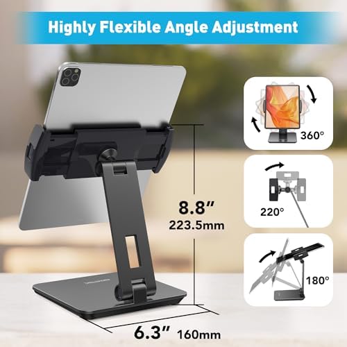 Premium Above TEK 360° Swivel Aluminum Tablet Stand: Adjustable Holder for 4″-15.6″ Devices – Ideal for Retail, POS, and Office Use – Durable Grey Finish for Enhanced Display and User Engagement Solutions