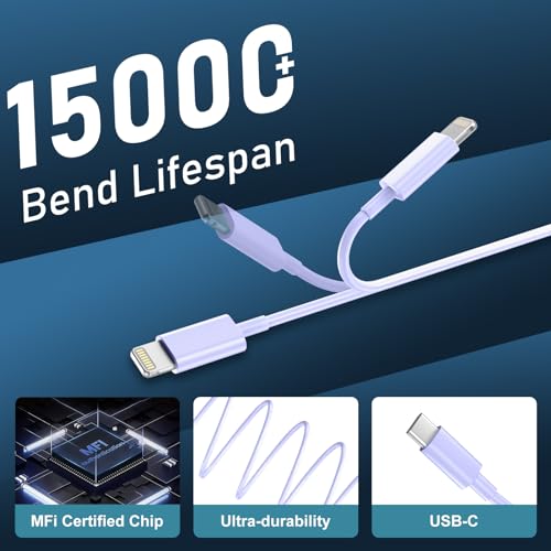 Rapid Charge Lightning Cable & 20 W USB-C Block for i Phone 14/13/12/11 – 3 FT Long Durable Fast Charger for i Pad and i Phone Models – Sleek Black Design for Enhanced Performance and Compatibility