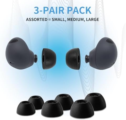 Comply True Grip Memory Foam Earbud Tips for Samsung Galaxy Buds2 Pro | Premium Comfort & Advanced Noise Isolation | Secure Fit with Maintenance Tool | Black, Medium (3 Pairs) – Transform Your Audio Experience Today
